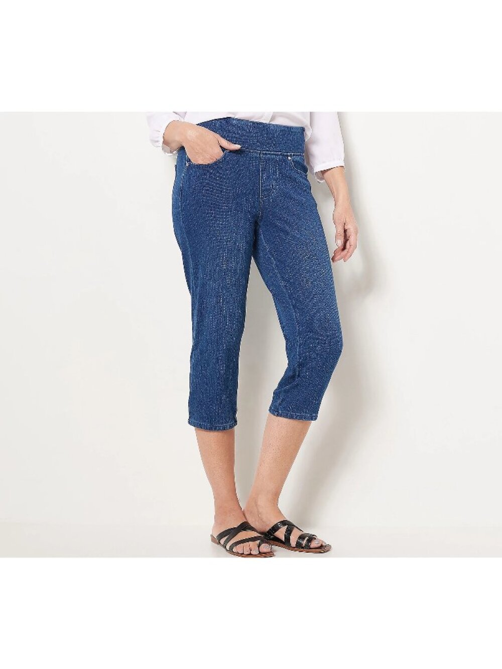 Belle by Kim Gravel Capri Jean Size 0 Regular Flexibelle Pull On Rinse Wash Blue